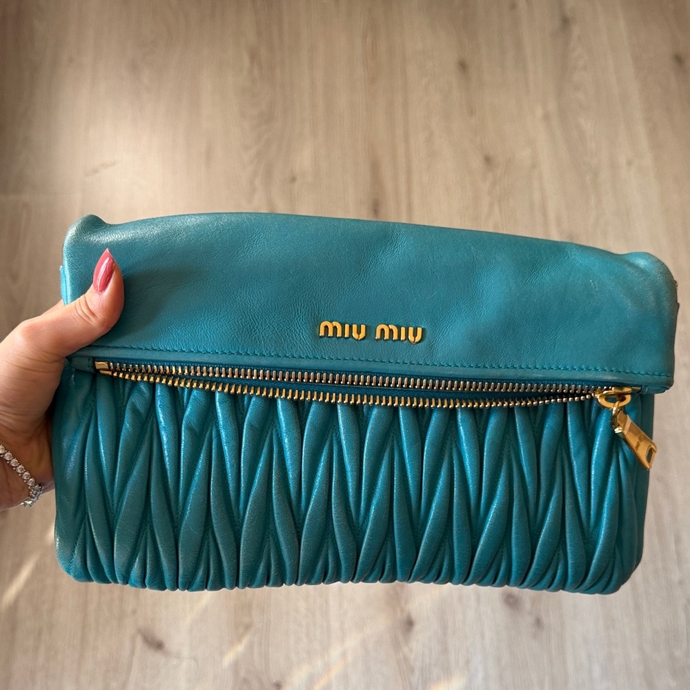 Miu Miu Turquoise Quilted Clutch